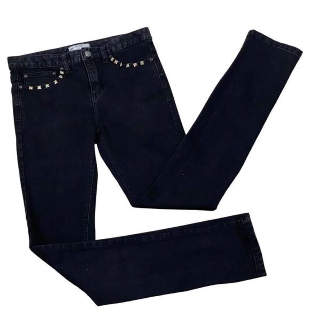 Free People FP Black Stretch Skinny Jeans StuddedC Front Pockets - Size 27